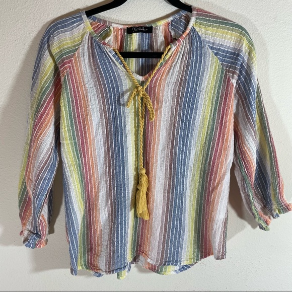 Anthropologie RD + KoKo Rainbow cotton Rayon Summer Blouse - Picture 7 of 9